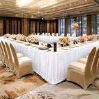 Wish Care 21ft White Satin Long Table Skirt for Rectangle Tables Wrinkle Free Teacher Desk Skirt Glitter Ruffle Table Skirting Cloth for Office Wedding Birthday Baby Shower Party Banquet Table Decor - Image 2