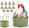 Weysat 12 Set Baskets for Gifts Empty Bulk, Large Woven Bamboo Gift Basket Kit with Handles, Bow, Wrap Bag to Fill for Raffle Thanksgiving Day Wedding Birthdays Party Wrapping (Green) by Weysat