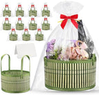 Weysat 12 Set Baskets for Gifts Empty Bulk, Large Woven Bamboo Gift Basket Kit with Handles, Bow, Wrap Bag to Fill for Raffle Thanksgiving Day Wedding Birthdays Party Wrapping (Green) by Weysat