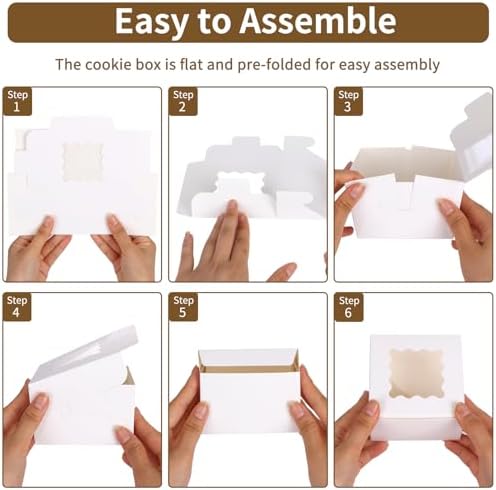Moretoes 200pcs Small Cookie Boxes with Window,4x4x2.5In Brown Bakery Boxes - Image 3