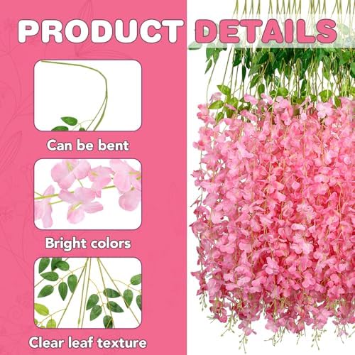 Alotiki Pink Wisteria Hanging Flowers, 75 Pack Fake Hanging Flowers - Image 3