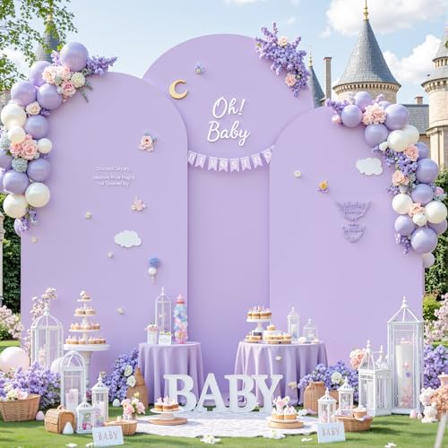 Beige Purple Arch Backdrop Cover Set of 3 6FT 6.6FT 7.2FT Spandex Photo Wedding Arch Covers Stretchy Backdrop Baby Shower Birthday Party Lilac Lavender Arch Stand Cover Bridal Shower Decoration - Image 2