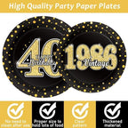 40th Theme Bithday Party Tableware Vintage 1986 Party Supplies 40 Year Old Birthday Decorations Plates Napkins Forks Black and Gold Dinnerware Favors for Men or Women - Image 3