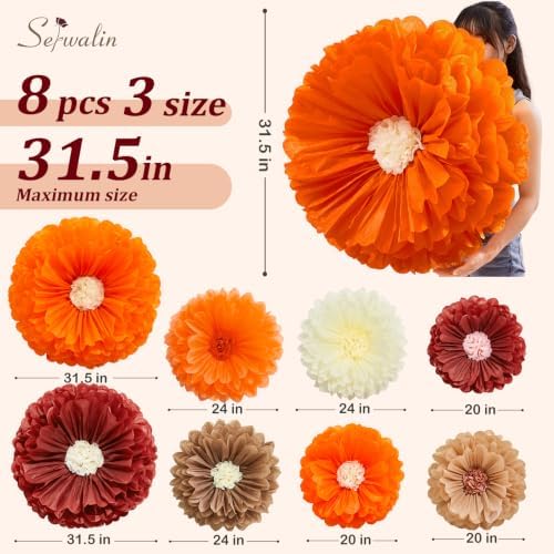 Serwalin 8 Pcs 31.5"*24"*20" Fall Giant Paper Flowers Decorations for Wall - Image 2
