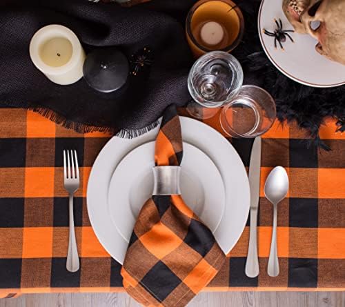 DII Buffalo Check Collection, Classic Farmhouse Tablecloth, Tablecloth, 70" Round, Orange & Black - Image 3