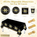 Funnymoom 452 Pcs 60th Anniversary Party Decorations, Cheers to 60 Years Paper Plates Napkins Cups Tablecloth Cutlery Straws Disposable Tableware Set for 60th Birthday Party Supplies for 50 Guests - Image 3
