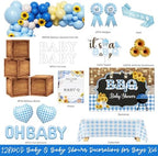 Baby Q Baby Shower Decorations for Boys, 128 PCs - BBQ Baby Shower Party Supplies with Blue Babyq Backdrop, Balloon Garland, Gingham Tablecloth, Cake Topper - Image 2