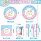 Pickmesh 400 Pcs Gender Reveal Party Supplies Paper Plates Napkins Serve 50 - Image 3
