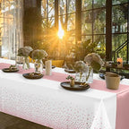 Disposable Plastic Tablecloth (White and Rose Gold Dot) And Satin Table Runner (Rose Gold) Set for Wedding Birthday Baby Shower Anniversary Christmas New Year Party, 16 Pack - Image 7