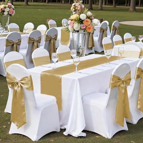 MDS® Pack of 200 Satin Chair Sashes for Wedding & Events – Champagne Gold - Image 6
