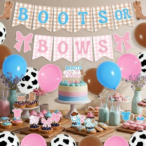 Boots or Bows Gender Reveal Decorations - 235 Pcs Boy or Girl What Will Baby Be Gender Reveal Party Supplies Include Backdrop Balloon Garland Banner Cake Topper Cupcake Toppers Balloon Tools - Image 7