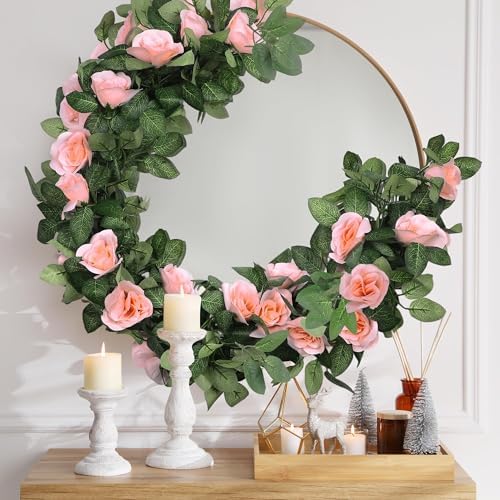 Aneco 8 Pack 64 FT Pink Flower Artificial Rose Vines Roses Fake Vine Flowers Plants Party Supplies for Holiday Wedding Garden Craft Art Decoration - Image 6