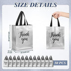 Fumete 50 Pcs Silver Glossy Thank You Gift Bag with Handles - Image 2