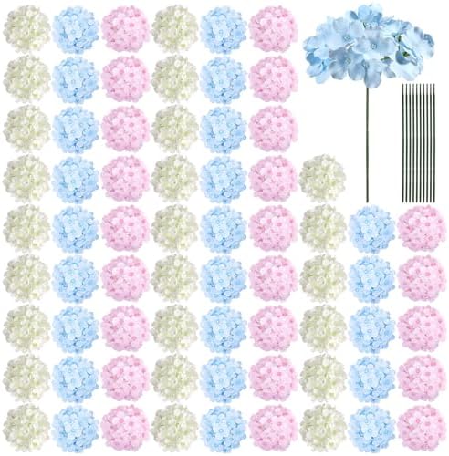 Auihiay 64Pcs Hydrangea Artificial Flowers Bulk, Faux Hydrangea Flowers by Auihiay