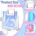Cindeer 20 Pack Iridescent Beach Bag with Handles Iridescent Gift Bags Holographic Tote Bag Goodie Clear PVC Gift Wrap for Party Birthday Wedding Baby Shower Bridal Party Favor(11 x 10 x 6 Inch) - Image 3