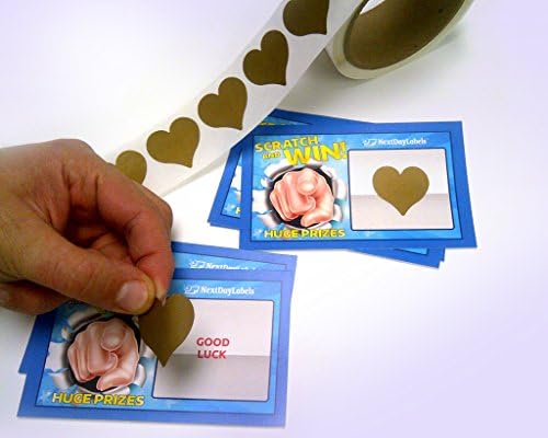 (1-1/4 Heart Shape Gold - 500) Scratch Off Labels Stickers, Designed to Create Your own Scratch-Off Cards, Raffles, Promotions, Wedding, Fun, Games etc. - Image 2