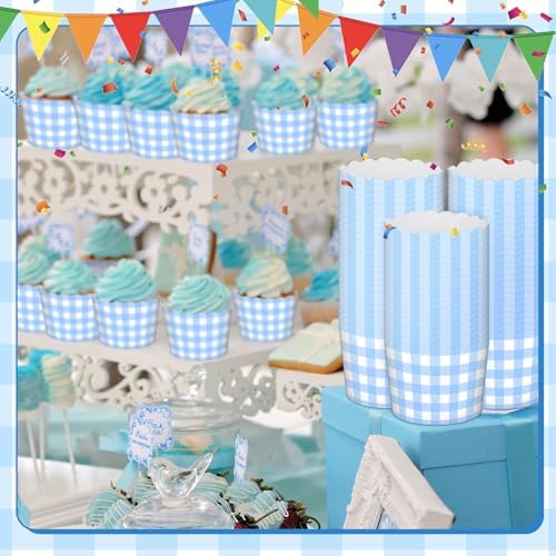 Vesici 150 Pcs Ice Cream Cups Gingham Party Supplies, 10 oz, Blue - Image 5