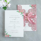 20Pcs Personalized Wedding Invitation, Customized Dusty Rose Laser Cut Invitation Cards With Envelopes Rhinestone Pearls and Ribbons For Wedding XV Anos Quinceanera Invitation by FEIYI