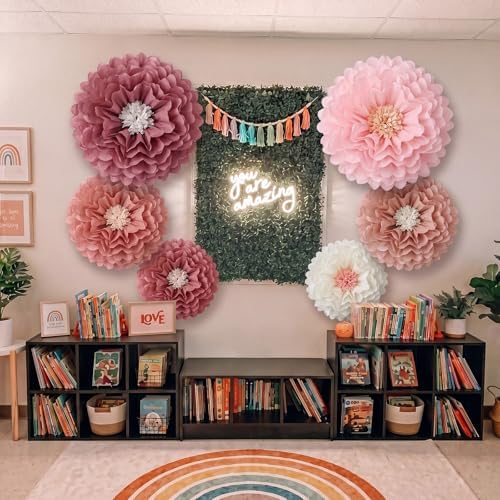 Giegxin 6 Pcs 40'', 31.4", 24" Boho Pink Giant Paper Flowers for Wall - Image 5