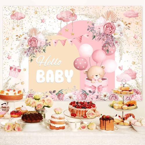 10X10ft Pink Baby Shower Backdrop Cute Pink Boho Floral Baby Shower Backdrop, Girl's Birthday Party Background Decor Cartoon Birthday Party Background Photo Booth Props - Image 3