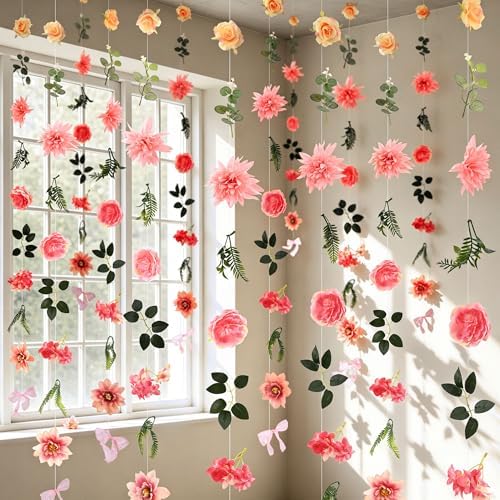 Livole 12Pcs 72Ft Wildflower Garland with Bow Hanging Flower Wall Backdrop by Livole