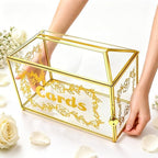 Large Wedding Card Box with Lock & Slot, House-shaped Gold Glass Box, Vintage Gift Brass Envelope Holder for Reception, Graduation, Baby Shower, Birthday, 12.5"x 5.9" x 8.8" - Image 6