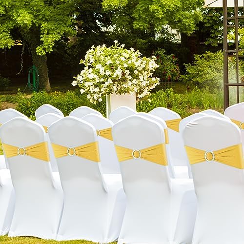 Gold Chair Sashes 50 Pack Spandex Stretch Chair Band Sashes with Buckles for Folding Chairs Wedding Party Reception Baby Shower Events Banquet Decorations - Image 6