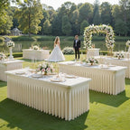 4 Pack Spandex Beige Fitted Table Cloth for 8ft Rectangle Tables Beige Stretch Tablecloth Table Covers Skirt Banquet Wrinkle Free Tablecloths for Parties Wedding - Image 3