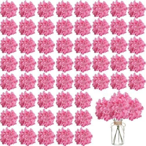 100PCS Artificial Hydrangea Flowers, Fake Flowers Silk Hydrangea Full Flowers Heads with Stems for Wedding Home Party Shop Baby Shower Decor (Bubble Pink) by WEISPARK