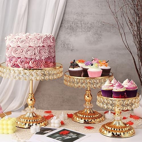 12 Pieces Gold Cake Stand Set, Vintage Cake Display Stand with Crystal Edge and Cupcake Display Tray, Dessert Table Display Set for Wedding Party Baby Shower Anniversary Celebration - Image 3