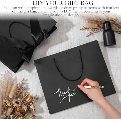 Silkfly 24 Pcs Paper Gift Bags with Handles & Bow Ribbon, Pure Black - Image 4