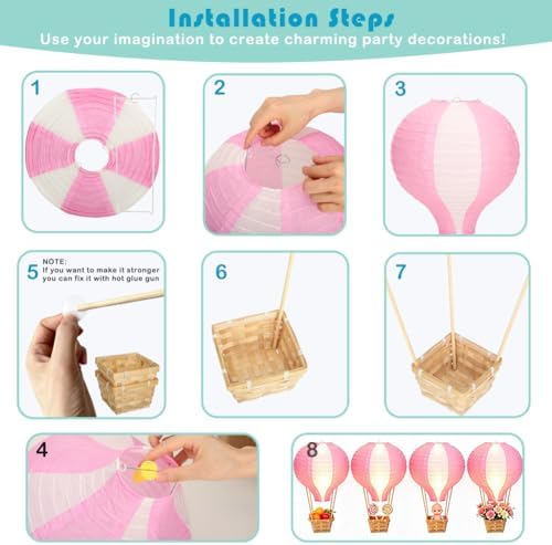 Palmhill 8 Sets 11.8" Hot Air Balloon Decorations Lanterns With Led Light - Image 3