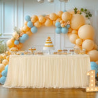 HB HBB MAGIC Champagne Tablecloth Rectangle Table Cover for 6 Foot Tables, Tulle Table Skirt Rectangle 6ft Stretch Tulle Tablecloth Fitted Elastic Banquet Party Wedding Champagne Tables Cloth - Image 2