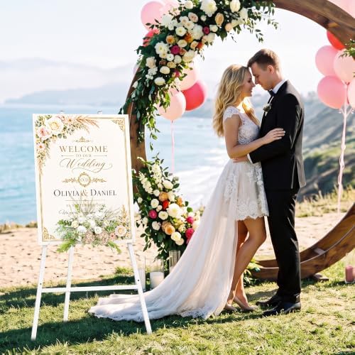 White Metal Easel Stand for Sign,Heavy Duty Art Easel with Adjustable Chain,Tripod Structure,4-Level Height—Easels for Wedding Welcome Sign Holder,Baby Shower Poster,Birthday Party,Posters - Image 2