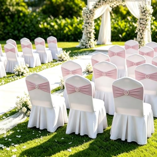 Babenest 50PCS Spandex Chair Sashes Bows with Buckle Dusty Pink - Image 2