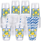 Funnymoom 50 Sets 20 oz Capri Lemon Plastic Cups with Lids & Paper Straws by Funnymoom