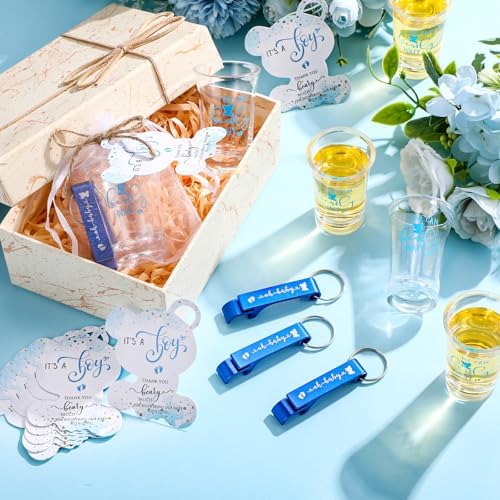 Blushtier 25 Sets Baby Shower Shot Glass Bottle Opener, Blue,Bear Boy - Image 5