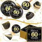 Pickmesh 250 Pcs 60th Birthday Party Supplies Decorations Serve 50 Black Gold Cheers to 60 Years Disposable Paper Plates Napkins and Cups for Women Men 50th Birthday Wedding Anniversary Party Supplies - Image 3