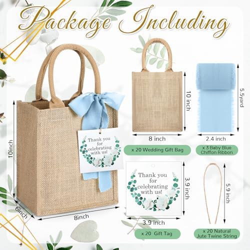 20 Sets Burlap Tote Gift Bags with Handles Jute Bags, Blue - Image 2