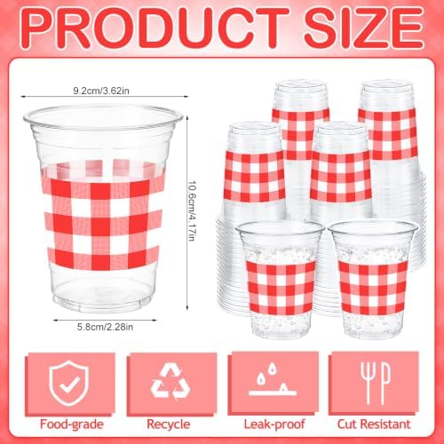 100 Pcs Red Gingham Plastic Cups for Party Decorations, 12 oz - Image 3