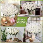 HyeFlora 50 PCS Ivory Roses Artificial Flowers, Fake Roses with Stem Realistic Silk Roses for DIY Wedding Bouquets Tables Centerpieces Arrangements Baby Shower Party Birthday Home Decor for Her - Image 4