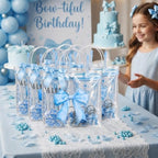 12 Sets Blue Bow Party Favors Includes 24 Oz Tumblers with Lids and Straws Pens Keychains Clear Gift Bags Coquette Aesthetic Gifts Set for Guests Bridal Baby Shower Birthday Party Supplies - Image 5