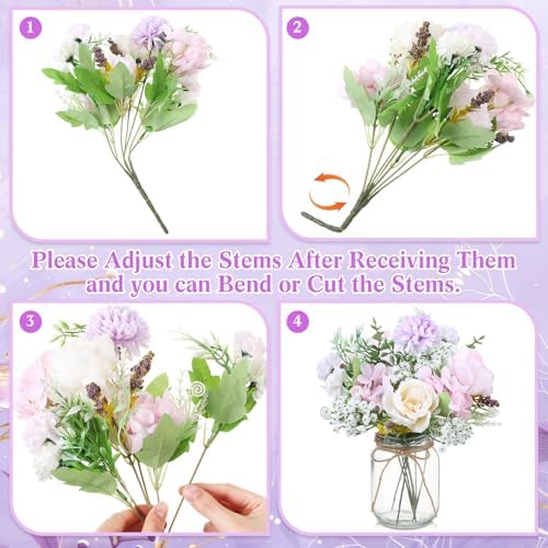 Zeyune 6 Sets Mason Jar Table Centerpiece Artificial Flower, Purple - Image 2