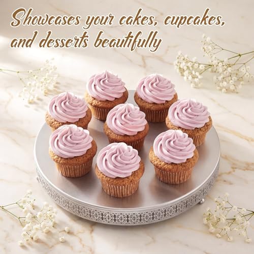 Wenqik Silver Metal Cake Stand 20 Inch with Cutting & Spatula - Image 5