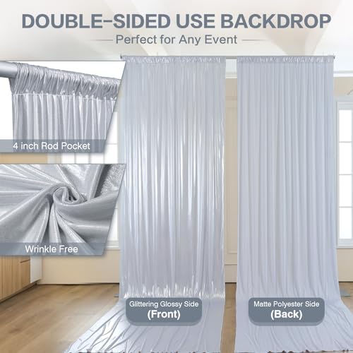 50x15FT Silver Sequin Backdrop Curtain Double Sided - Image 3