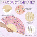 RattanView 30 Pcs Flower Tea Party Folding Hand Fan Bulk with Organza Bag Wedding Party Favor for Guests Floral Foldable Handheld Paper Fan for Bridal Shower Birthday Parties Supplies Decor Gift - Image 3