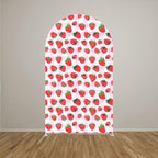 Pink Strawberry Stretchy Arch Cover Backdrop Photo Booth Background Birthday Baby Shower Baptism Party Decoration Curved Top Frame Spandex (GX-2667,7.2x4ft) - Image 2