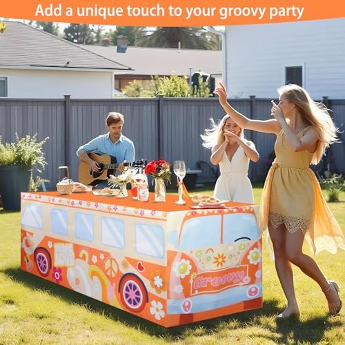 8Ft Groovy Bus Tablecloth,Hippie Birthday Party Decorations for 60s 70s Boho Themed Birthday,Baby Shower,Carnival Party Decorations - Image 5