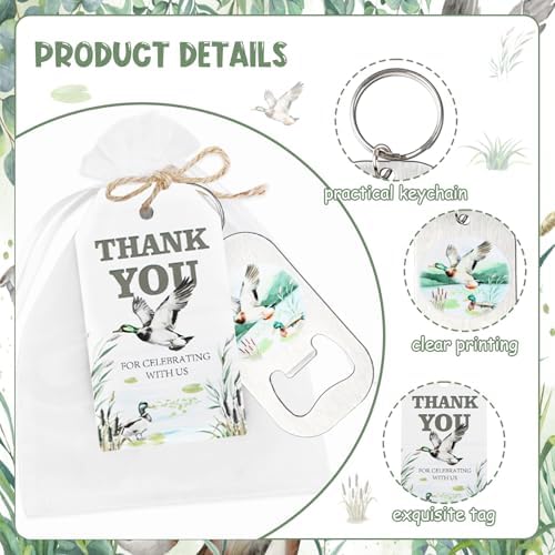 24 Sets Mallard Duck Baby Shower Bottle Openers Favors, Duck Hunting Baby Shower Bottle Openers Keychains Thank You Tags Organza Bags for Guest Gifts Souvenirs Duck Hunter Party Supplies - Image 5