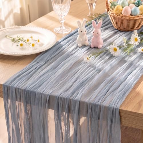 12 Pack Dusty Blue Cheesecloth Table Runner 120 Inch Boho Wedding Decor by Fixwal
